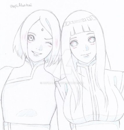 Раскраска аниме Наруто Сакура и Хината