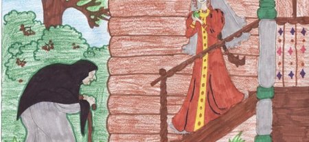 Иллюстрация к сказке о мертвой царевне и 7 богатырях