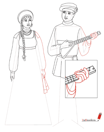 Русско народный костюм рисунок карандашом