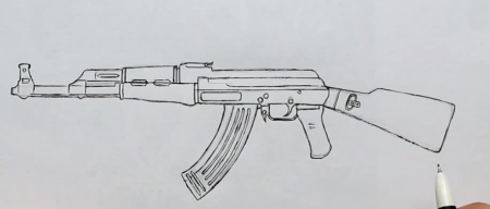 АК-47 рисунок карандашом поэтапно