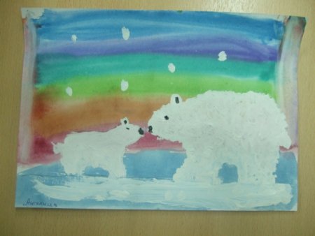 Рисование «белый медведь и Северное сияние» Лыкова