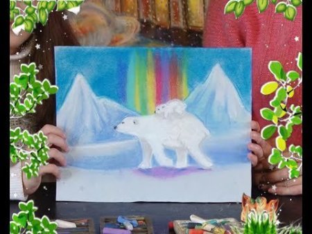 Мишки и Северное сияние пластилинопластика