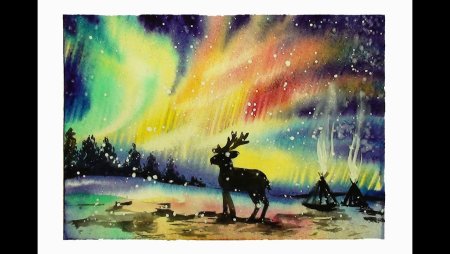Рисунок Северное сияние красками для детей 5 лет