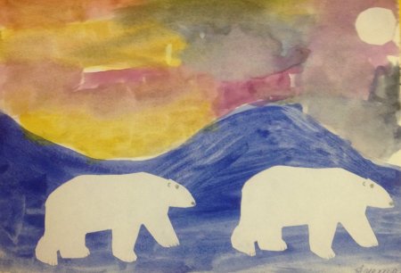 Рисование «белый медведь и Северное сияние» Лыкова