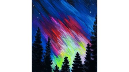 Северное сияние гуашью для детей