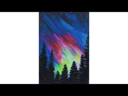 Урок рисования Северное сияние гуашь
