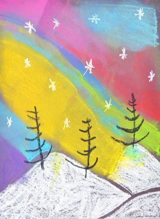 Северное сияние рисунок для детей красками