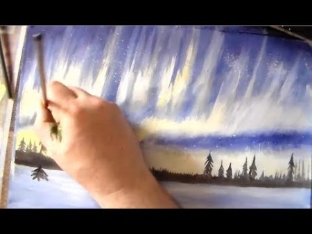 Правополушарное рисование Северное сияние гуашью