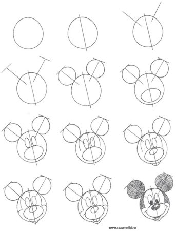 Рисунок Микки Мауса поэтапно