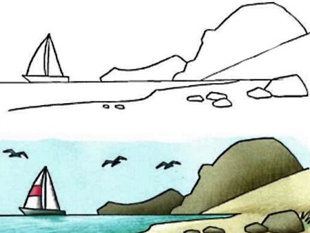 Рисунок море со скалой 5 класс карандашом