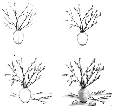Рисование с натуры весенней ветки