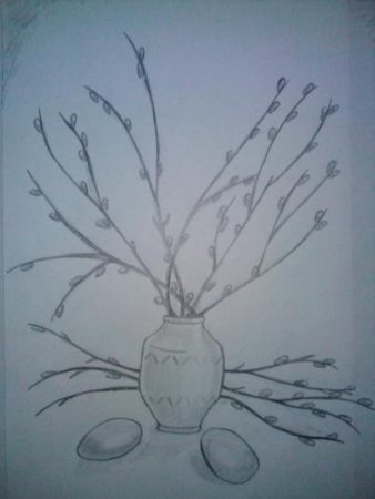 "Веточка вербы ." Рисование вербы.