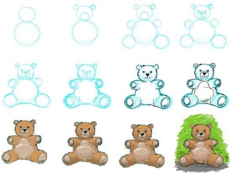 Поэтапное рисование игрушки Медвежонок