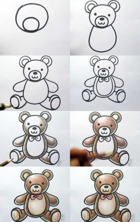 Поэтапное рисование мишки