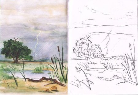 Рисунок летний вечер карандашом