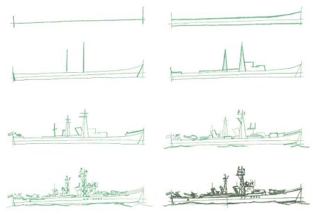 Поэтапное рисование военного корабля