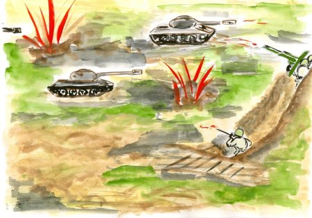 Танковое сражение рисунок