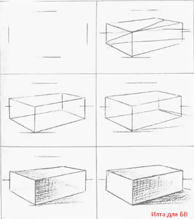 Рисование коробки в перспективе