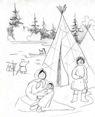 Жилище Ханты и манси в ХМАО рисунок