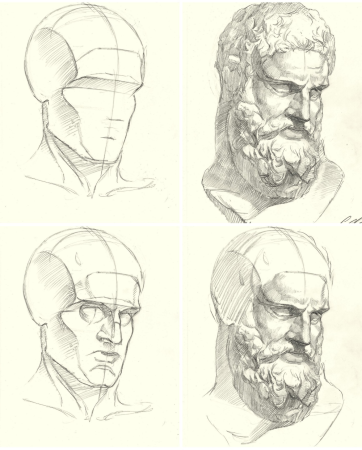 Этапы рисования гипсовой головы