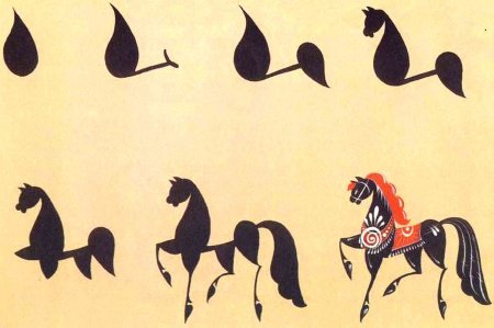 Городецкая роспись элементы лошади