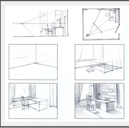 Рисование интерьера комнаты поэтапно