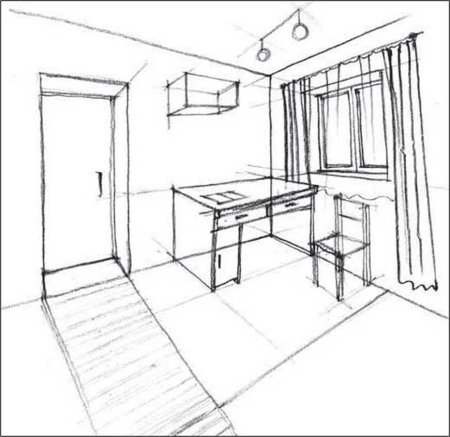 Угловая перспектива интерьера комнаты