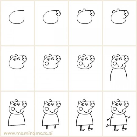 Поэтапное рисование свинки Пеппы