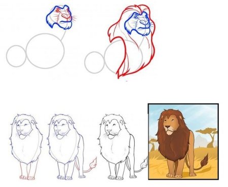Рисование Лев пошагово
