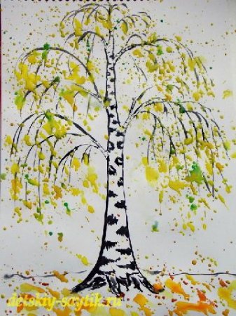 Рисование осенней березы
