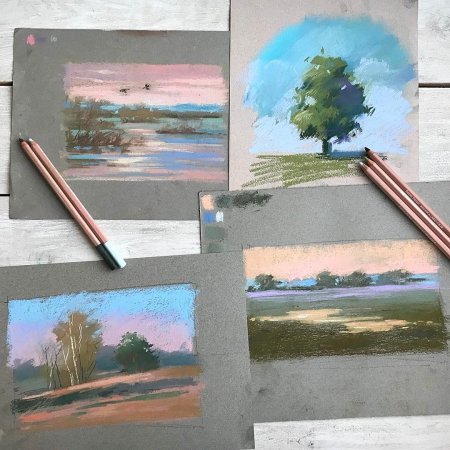 Пейзажи масляными карандашами
