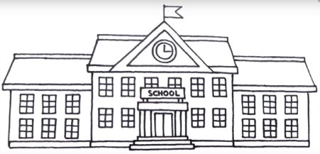 Здание школы карандашом