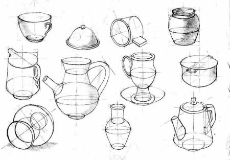 Наброски предметов быта конструктивно