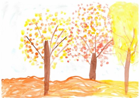 Осенний пейзаж детские рисунки