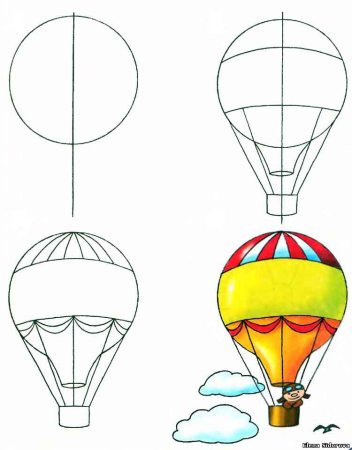 Рисование воздушный шар с корзиной