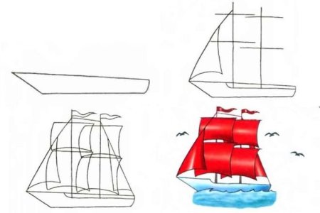 Поэтапное рисование кораблика