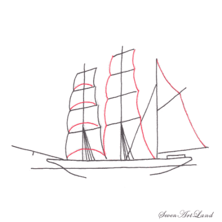 Рисунок корабля пошагово