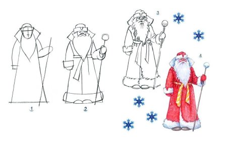 Поэтапное рисование Деда Мороза