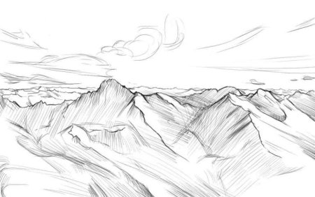 Горы поэтапное рисование