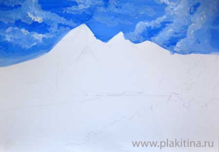 Озеро цветными карандашами