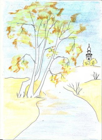 Пейзаж осени рисунок карандашом