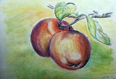 Яблоко масляной пастелью