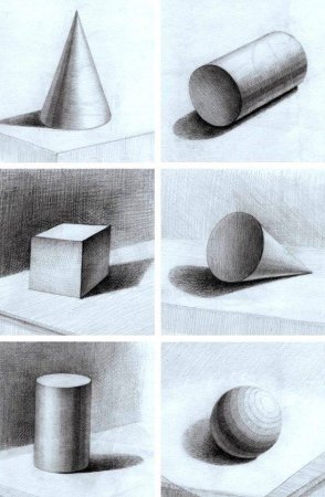 Светотень шар, конус, цилиндр, куб