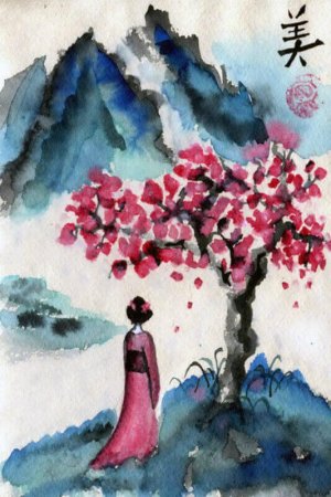 Праздник цветения Сакуры в Японии японская живопись