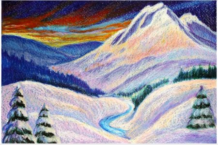 Зимний пейзаж цветными карандашами