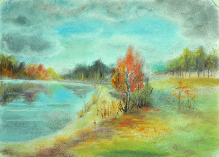 Осенний пейзаж пастелью для детей