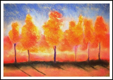 Осенний пейзаж восковыми мелками