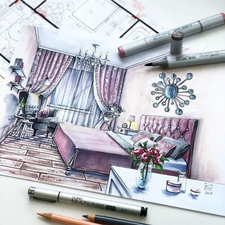 Интерьерные скетчи маркерами