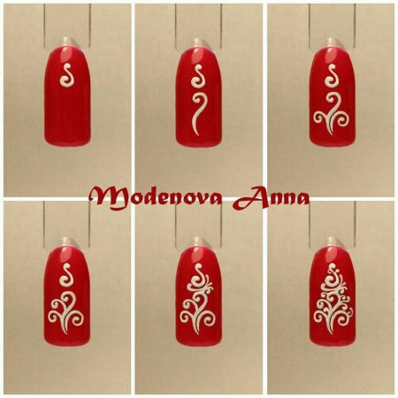 Новогодние вензеля на ногтях пошагово