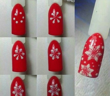 Снежинки на ногтях пошагово